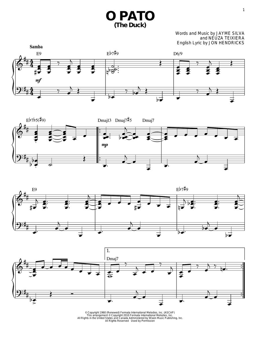 O Pato (The Duck) [Jazz version] (arr. Brent Edstrom) Piano Solo scores gallery preview page 1