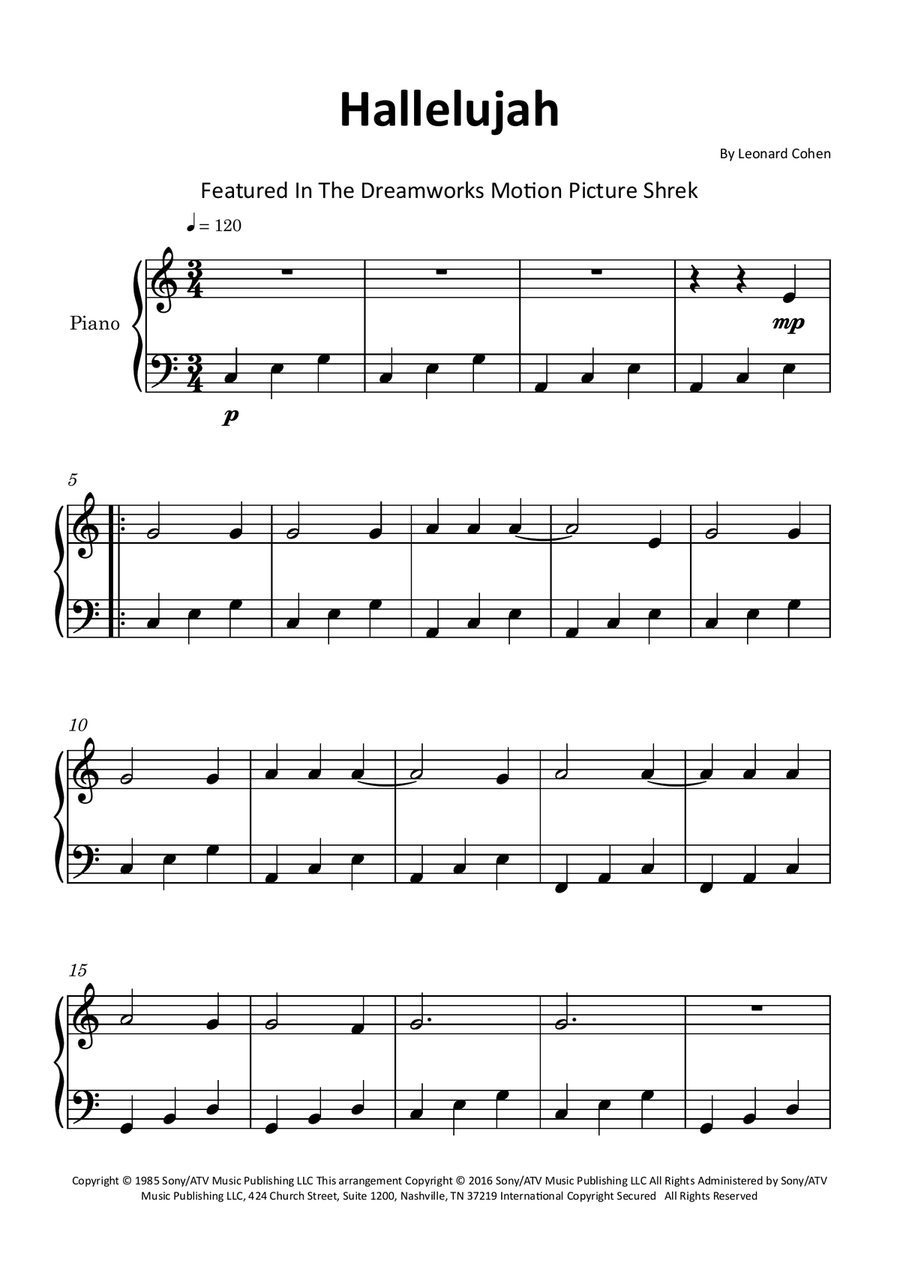 Hallelujah Piano Method scores gallery preview page 1