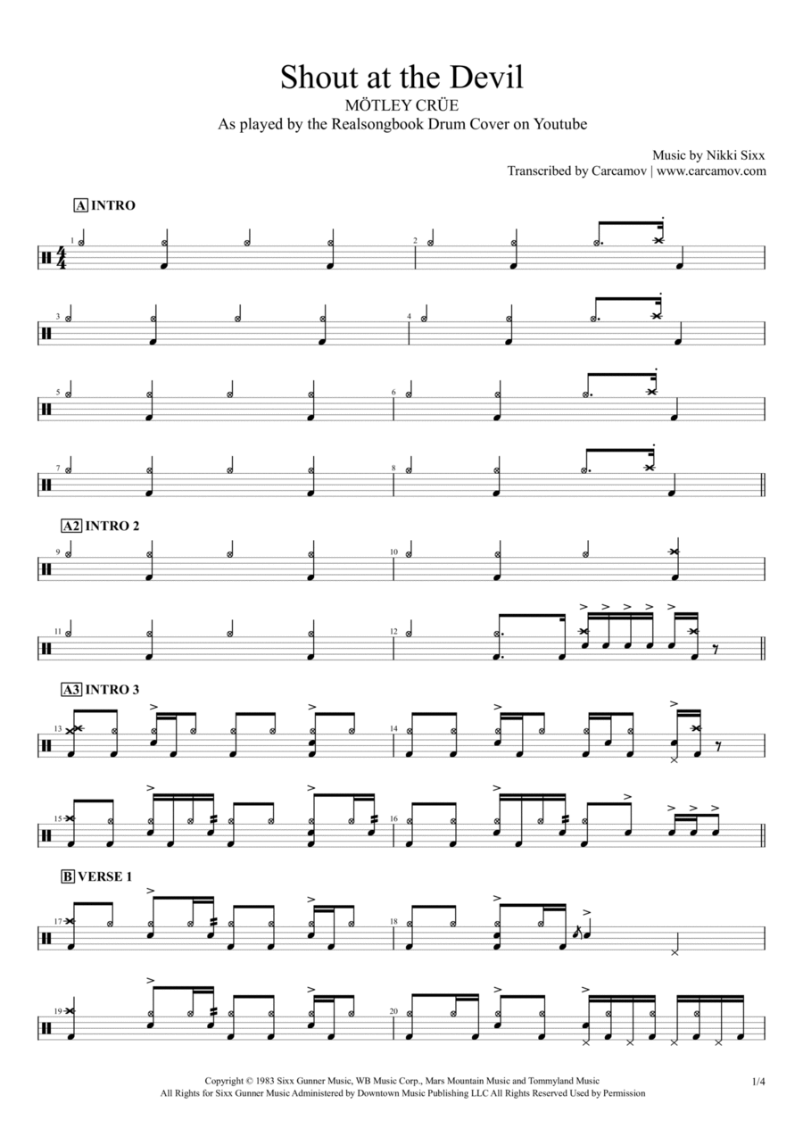 Shout At The Devil Drum Set scores gallery preview page 1