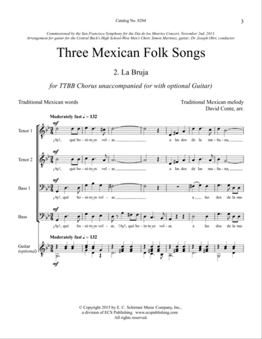 Three Mexican Folk Songs: 2. La Bruja TTBB scores gallery preview page 3
