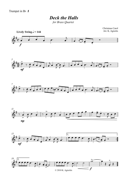 Jazz Carols Collection #3 - Brass Quartet (Deck the Halls; Good King Wenceslas and Joy to the World) image number null