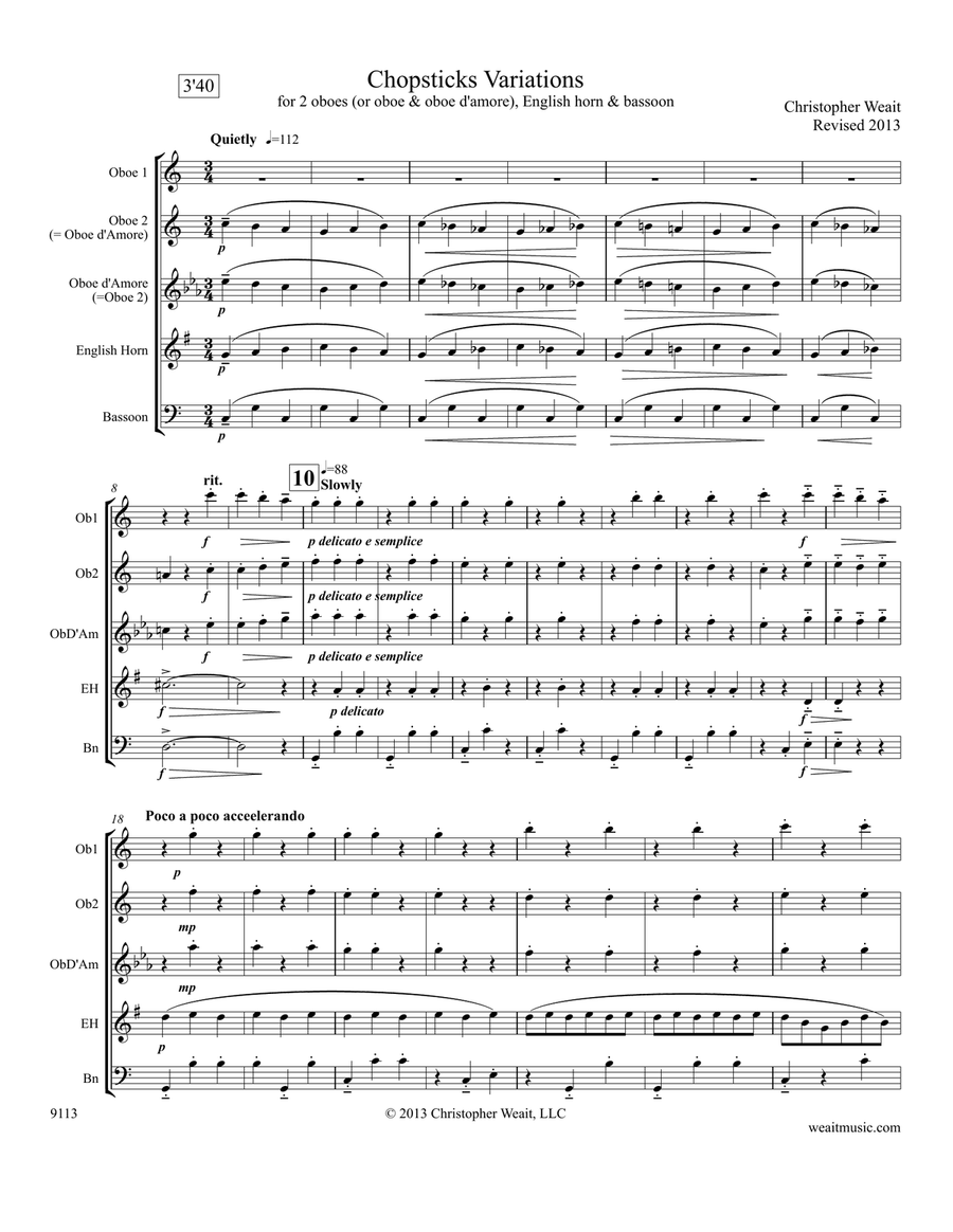 Chopsticks Variations for 4 double reeds (4'36) Woodwind Quartet scores gallery preview page 1