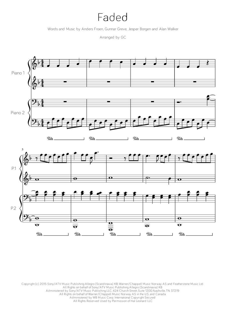 Faded Piano scores gallery preview page 1