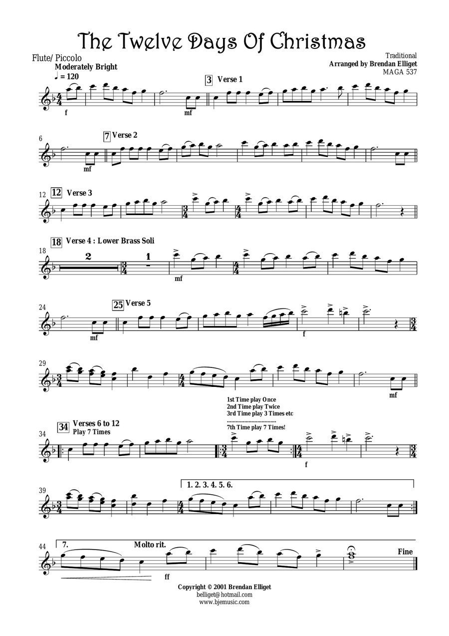 The Twelve Days of Christmas - Concert Band Score and Parts PDF Concert Band scores gallery preview page 2