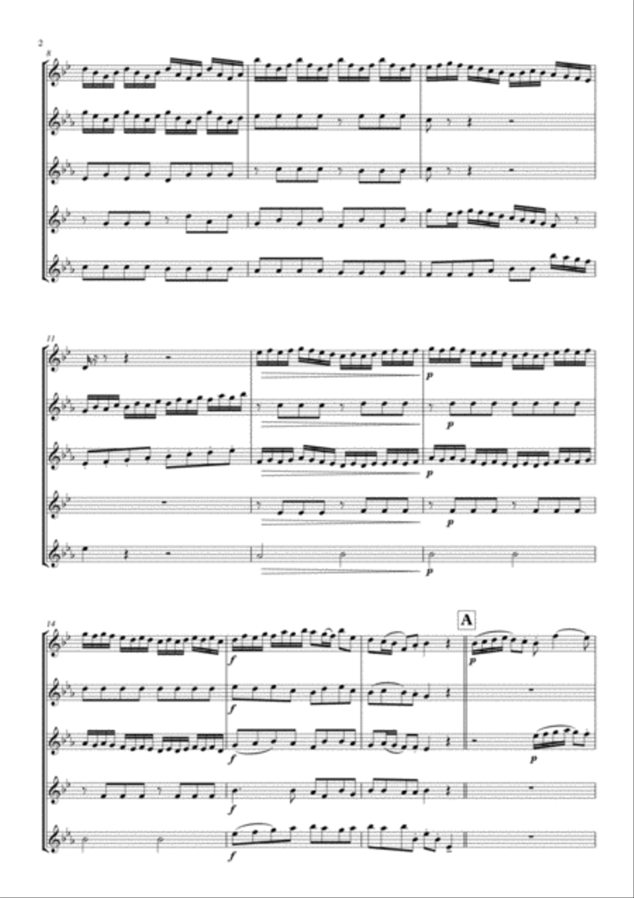 Arrival of the Queen of Sheba arranged for Clarinet Quintet Clarinet Quintet scores gallery preview page 4