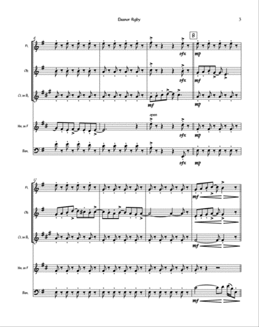 Eleanor Rigby Woodwind Quintet scores gallery preview page 3