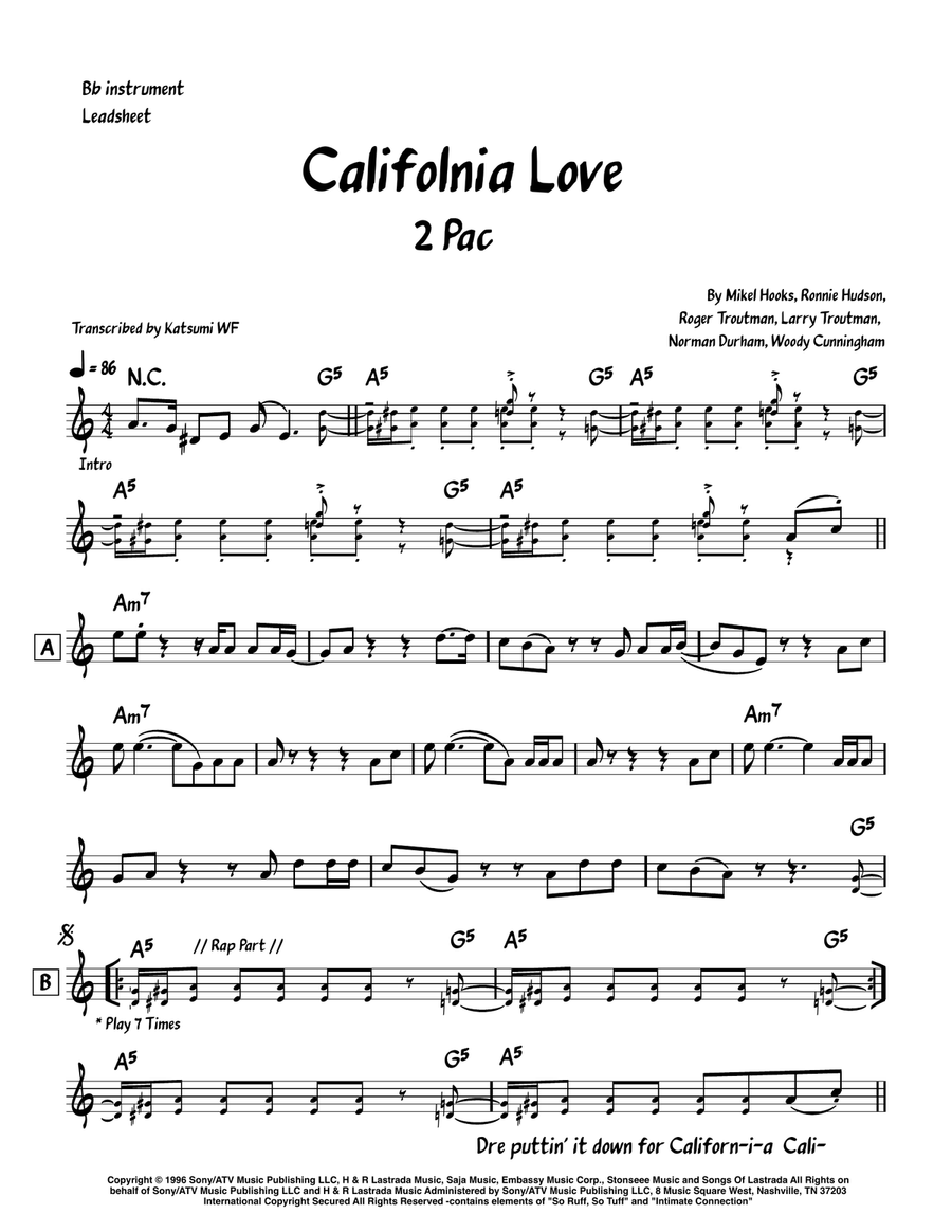 California Love (remix) California Love (remix) B-Flat Trumpet scores gallery preview page 1