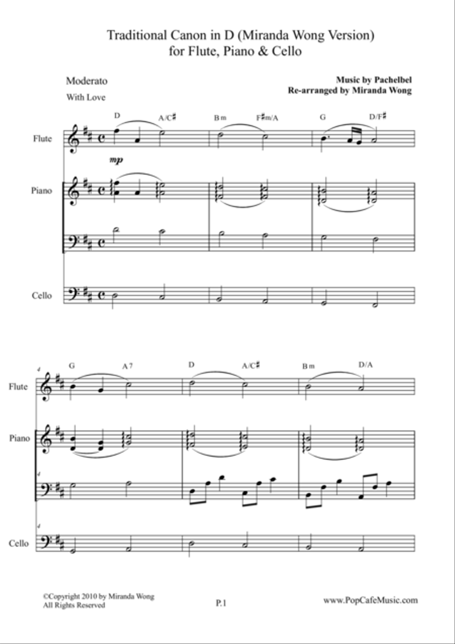 Traditional Canon in D for Flute, Piano & Cello Small Ensemble scores gallery preview page 1
