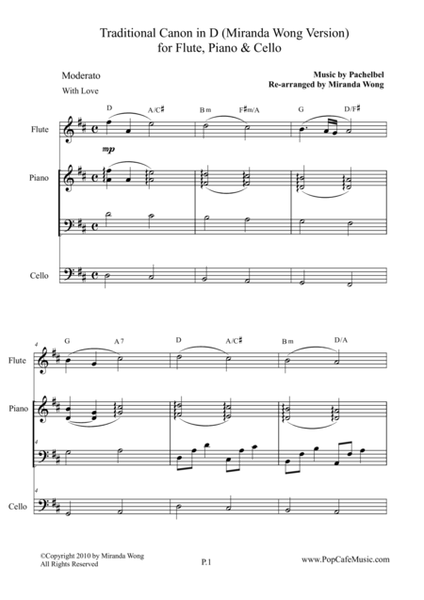 Traditional Canon in D for Flute, Piano & Cello