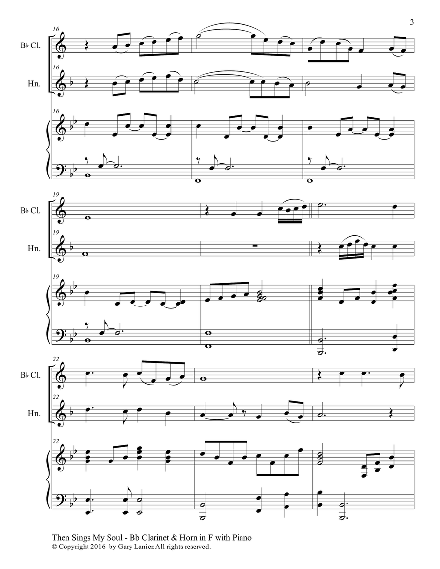 Trios for 3 GREAT HYMNS (Bb Clarinet & Horn in F with Piano and Parts) Woodwind Duet scores gallery preview page 4