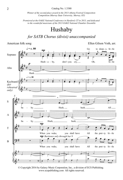 Hushaby (Downloadable) by Ellen Gilson Voth Choir - Digital Sheet Music