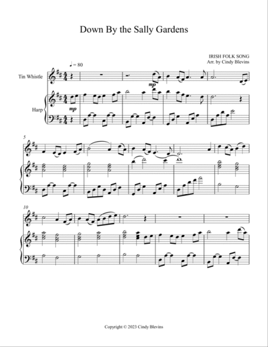 Down By the Sally Gardens, Harp and Tin Whistle (D) Harp scores gallery preview page 2