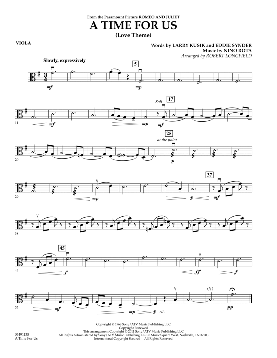 A Time for Us (from Romeo and Juliet) - Viola String Quartet scores gallery preview page 1