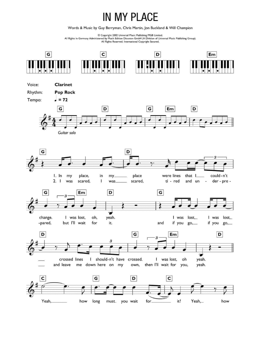 In My Place Piano scores gallery preview page 1