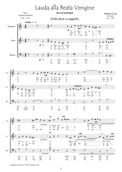 Lauda alla Beata Vergine - Sacred madrigal for SAB choir a cappella image number null