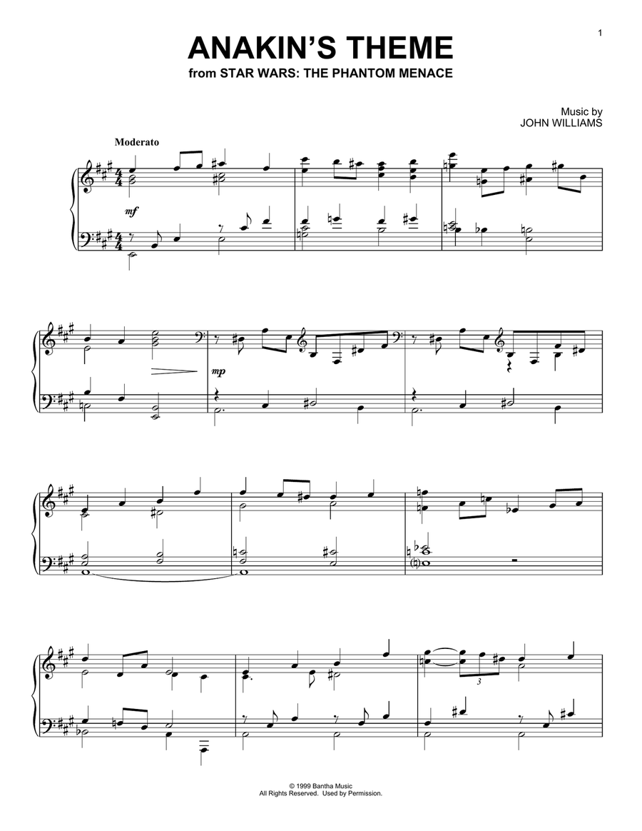 Anakin's Theme (from Star Wars: The Phantom Menace) Piano Solo scores gallery preview page 1