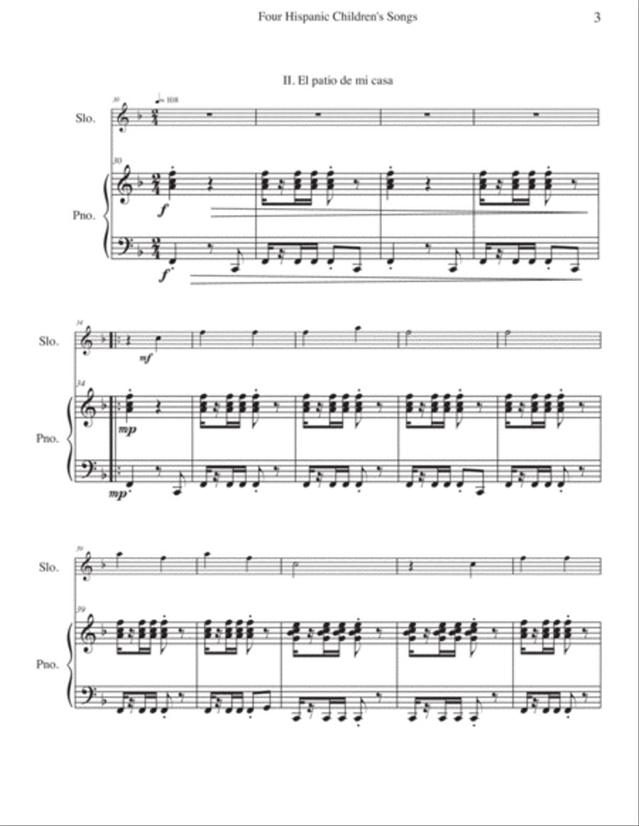 Four Hispanic Children’s Songs for Flute or Oboe and Piano Woodwind Duet scores gallery preview page 5