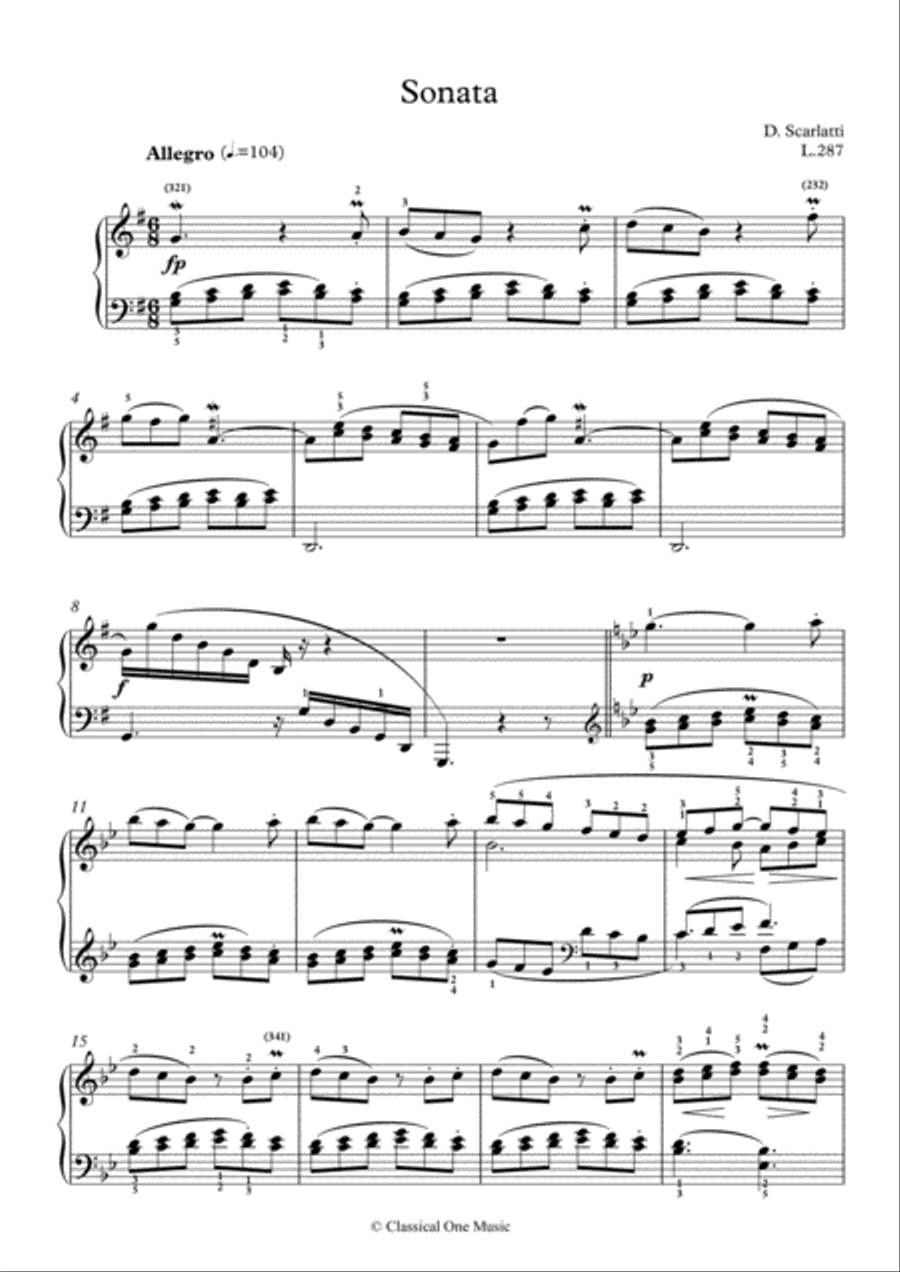 Scarlatti-Sonata in G-Major L.287 K.494(piano) Piano Solo scores gallery preview page 2