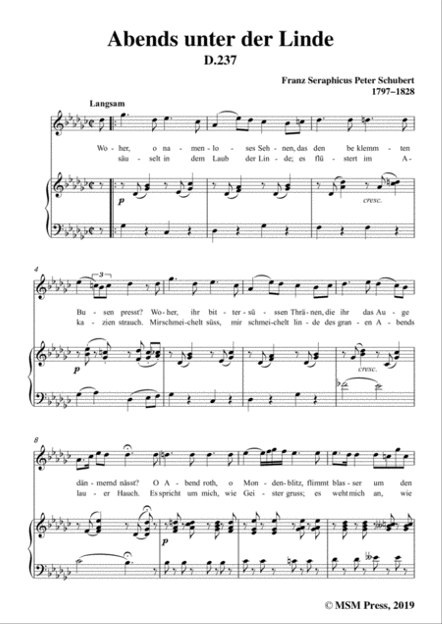 Schubert-Abends unter der Linde,D.237,in G flat Major,for Voice&Piano Voice scores gallery preview page 3
