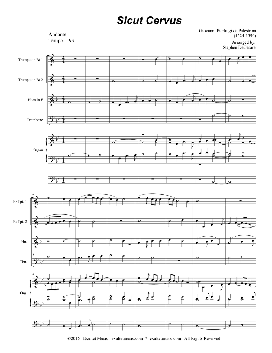 Sicut Cervus (Brass Quartet and Organ) Brass Quartet scores gallery preview page 1