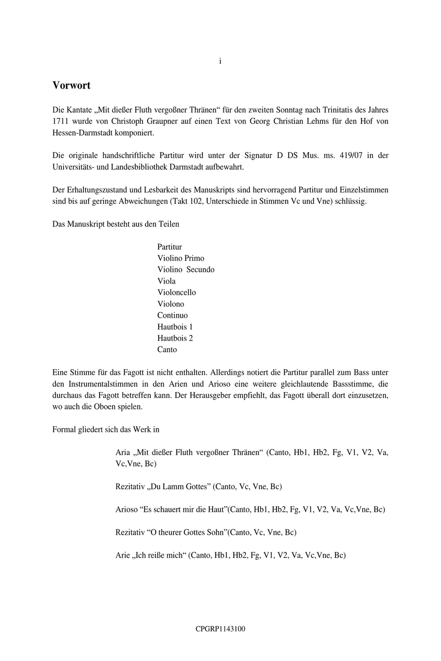 Graupner Christoph Cantata Mit dießer Fluth vergoßner Thränen GWV 1143/11 String Orchestra scores gallery preview page 3