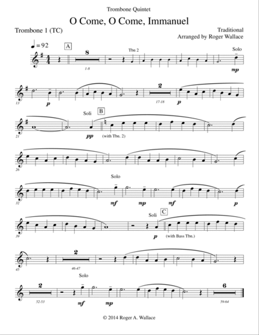 O Come, O Come, Immanuel (Emmanuel) - Trombone Quintet or Choir Choir scores gallery preview page 5