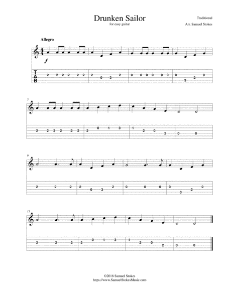 Drunken Sailor - for easy guitar with TAB image number null