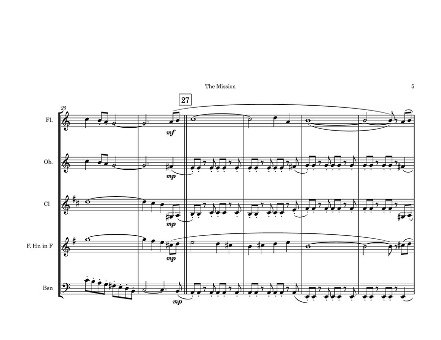 The Mission (Woodwind Quintet) Woodwind Quintet scores gallery preview page 5