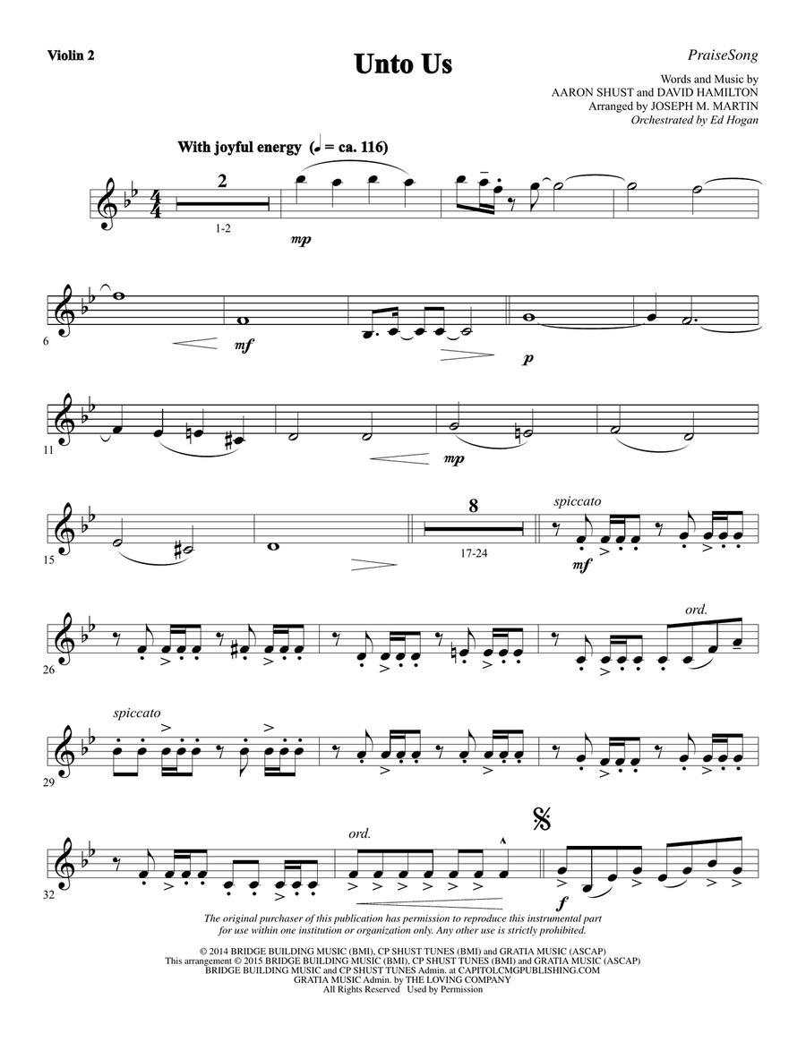 Unto Us - Violin 2