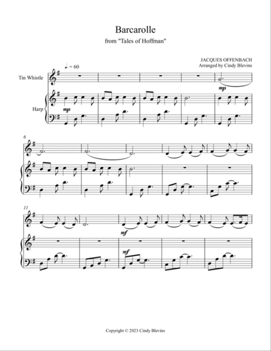 Barcarolle, Harp and Tin Whistle (D) Harp scores gallery preview page 2