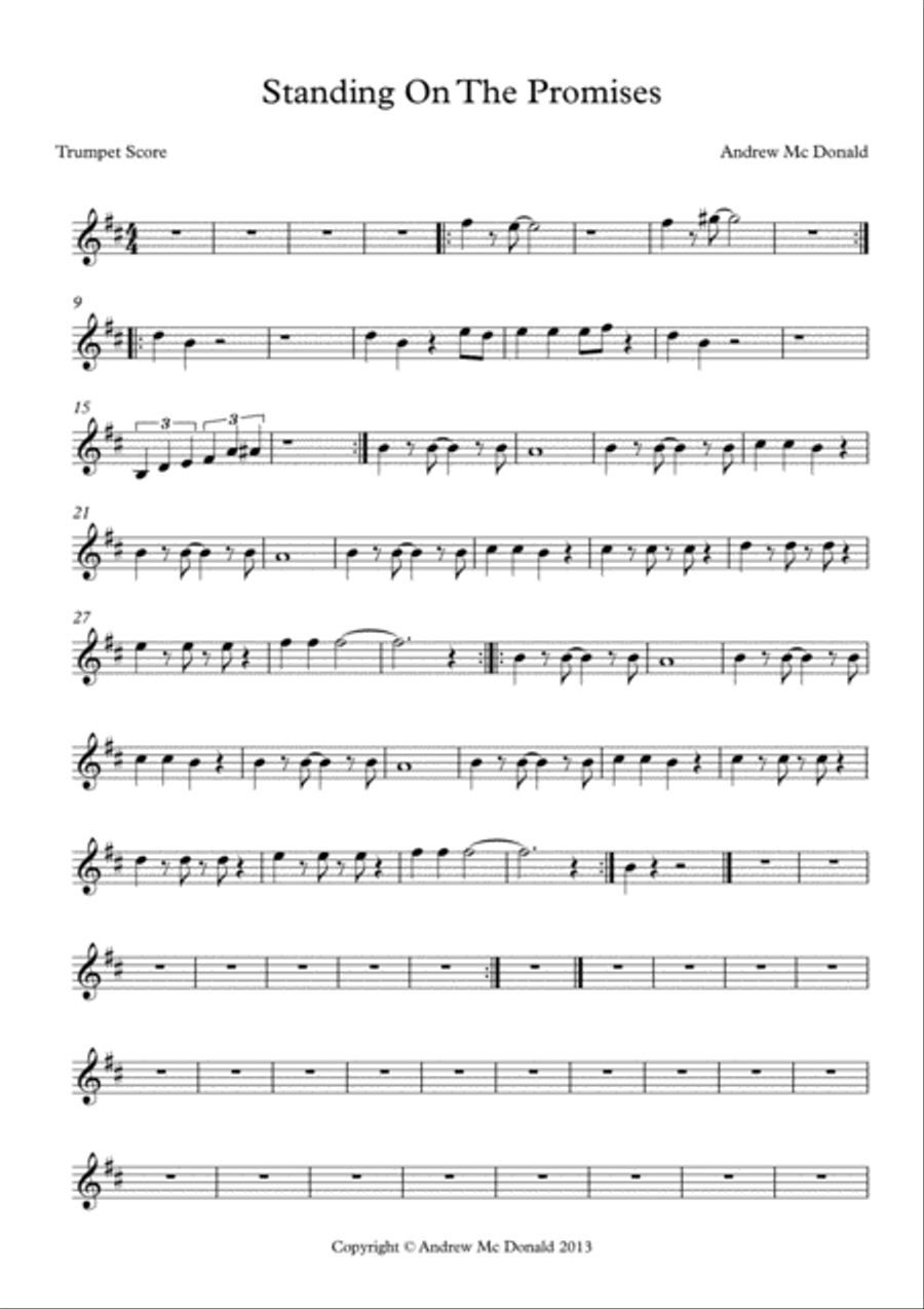 Standing On The Promises Bb Trumpet Score B-Flat Trumpet scores gallery preview page 1