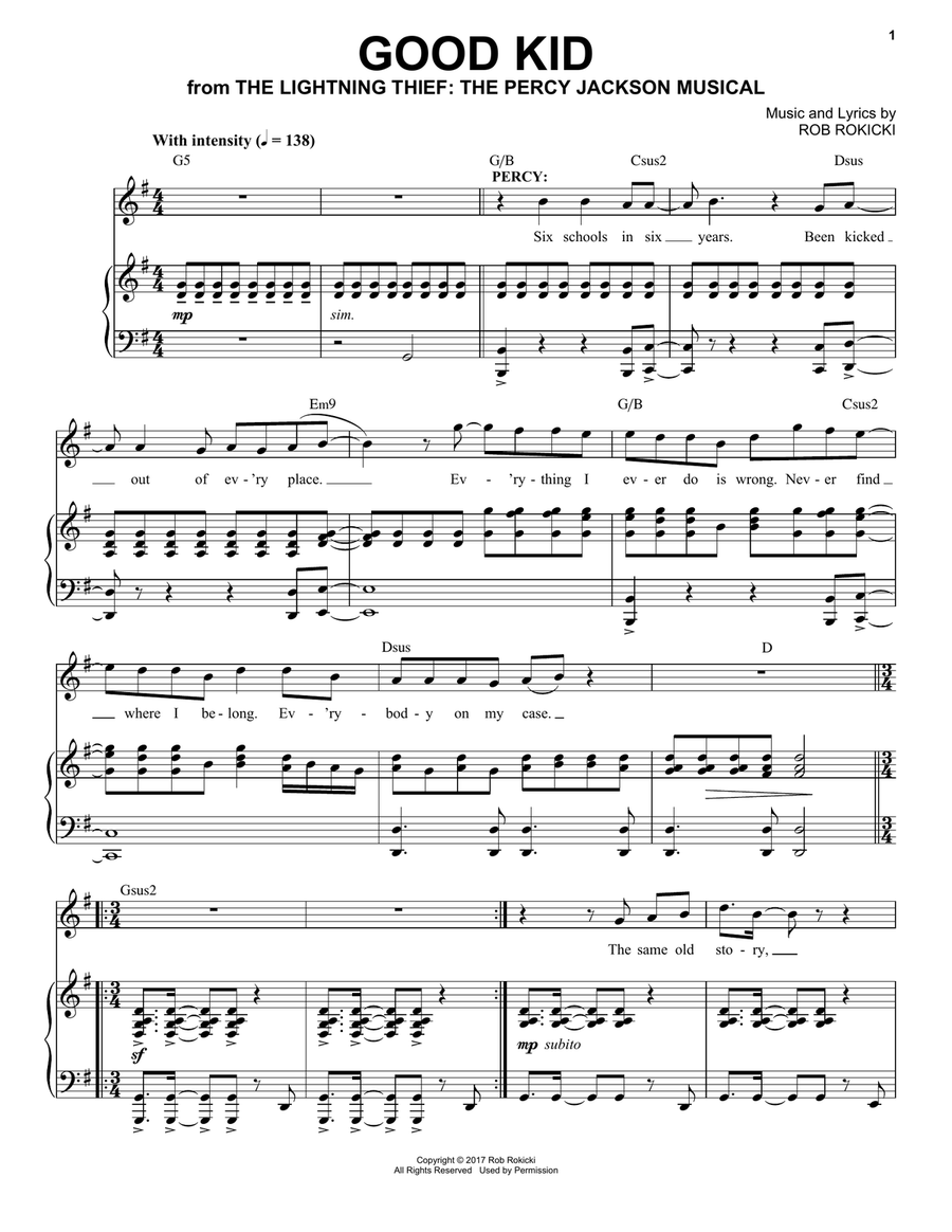 Good Kid (from The Lightning Thief: The Percy Jackson Musical) Voice scores gallery preview page 1
