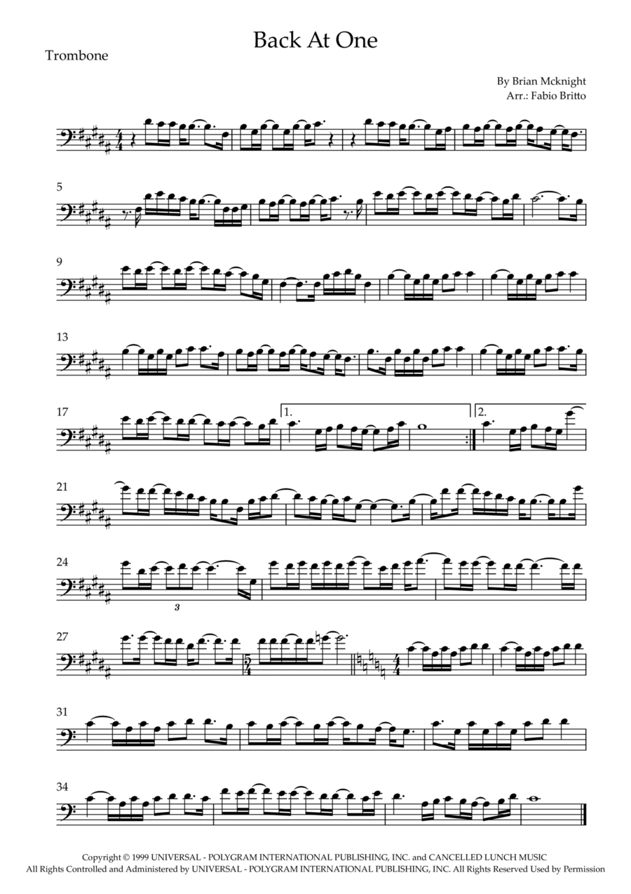 Back At One Trombone Solo scores gallery preview page 1