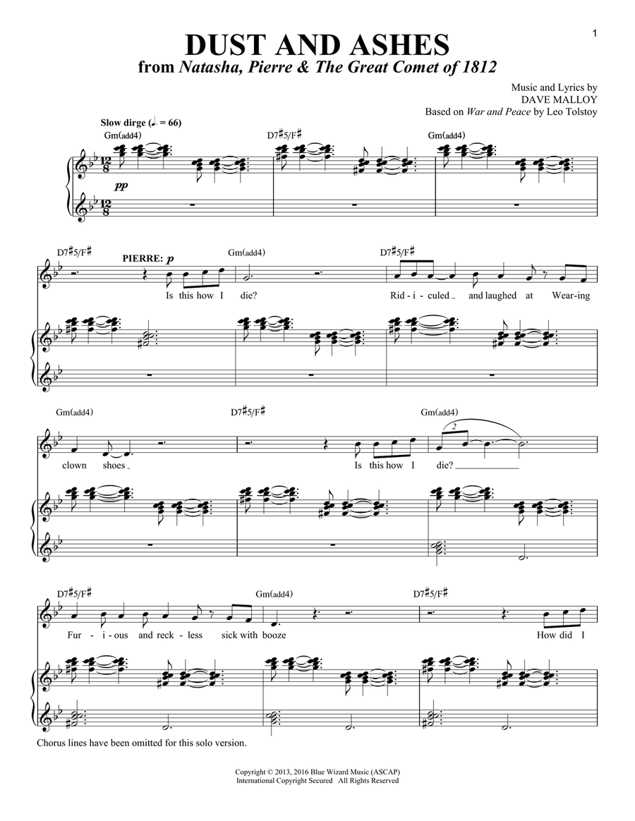 Dust And Ashes [Solo version] (from Natasha, Pierre & The Great Comet of 1812) Baritone Horn TC scores gallery preview page 1