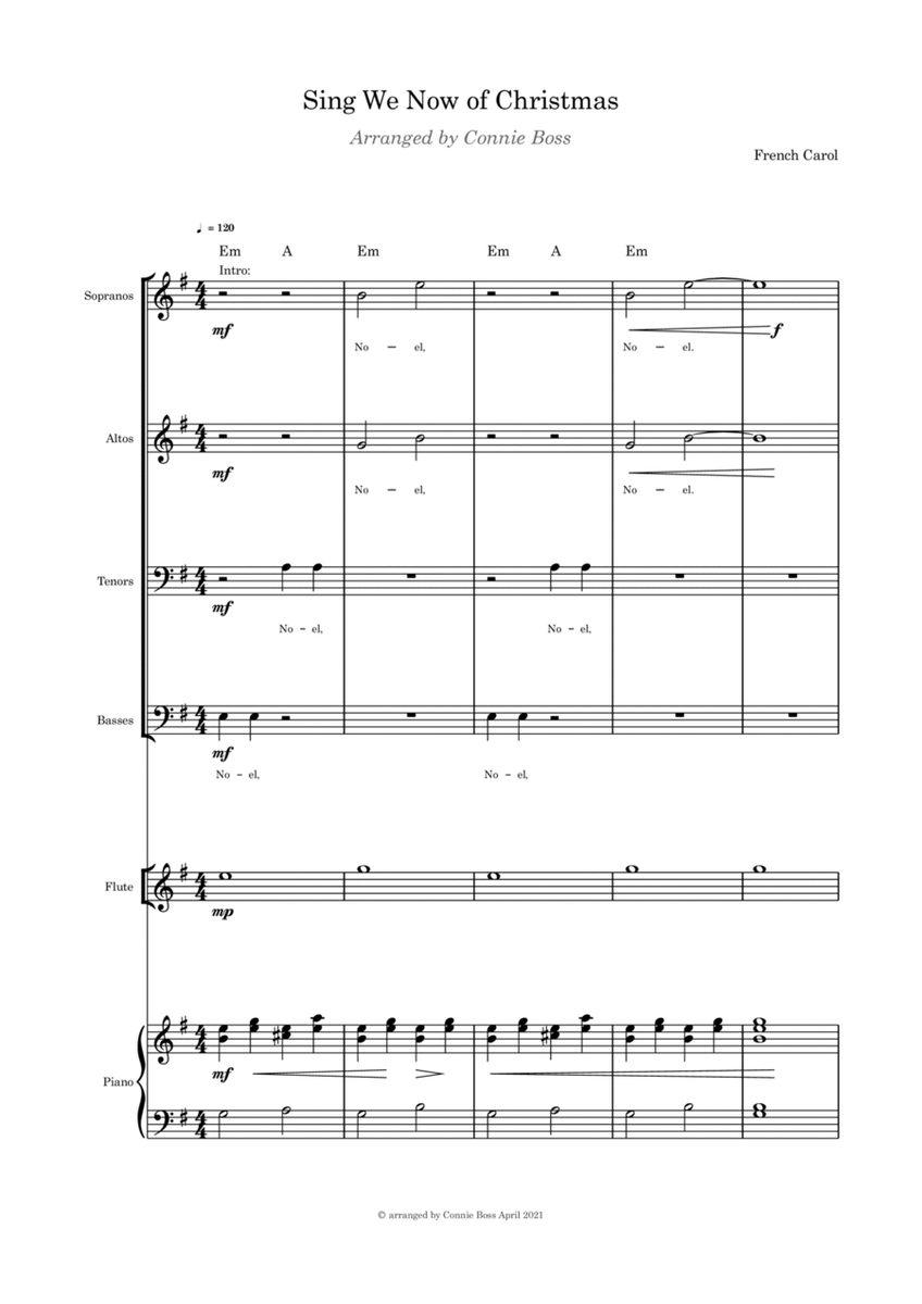Sing We Now of Christmas - SATB, flute or violin or cello and piano (parts included) image number null