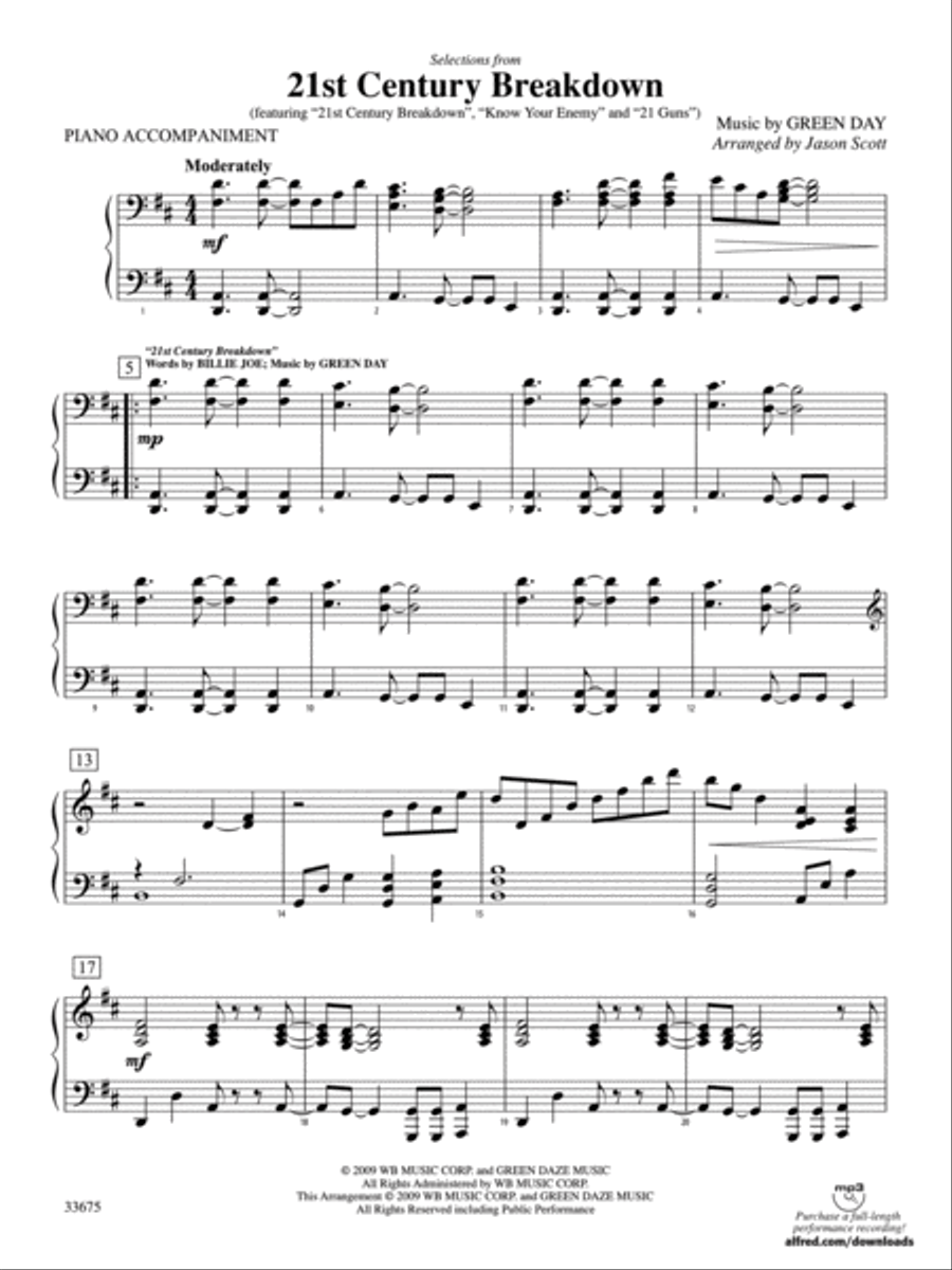 21st Century Breakdown, Selections from: Piano Accompaniment Orchestra scores gallery preview page 1
