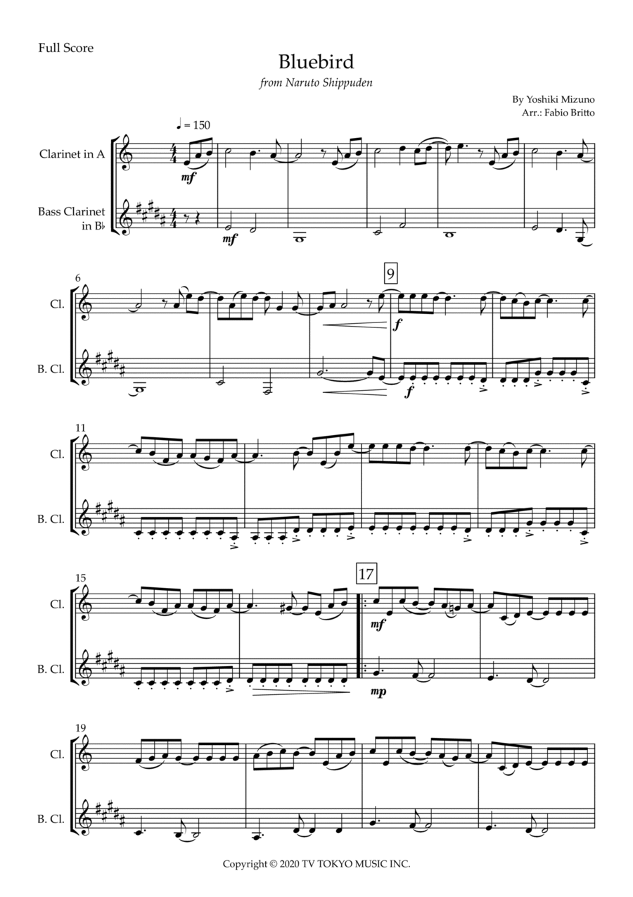 Ikimono Gakari's Blue Bird Clarinet Duet scores gallery preview page 1