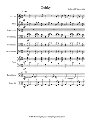 Quirky - a feature for Trombone section &flutes with rhythm section ; score & parts
