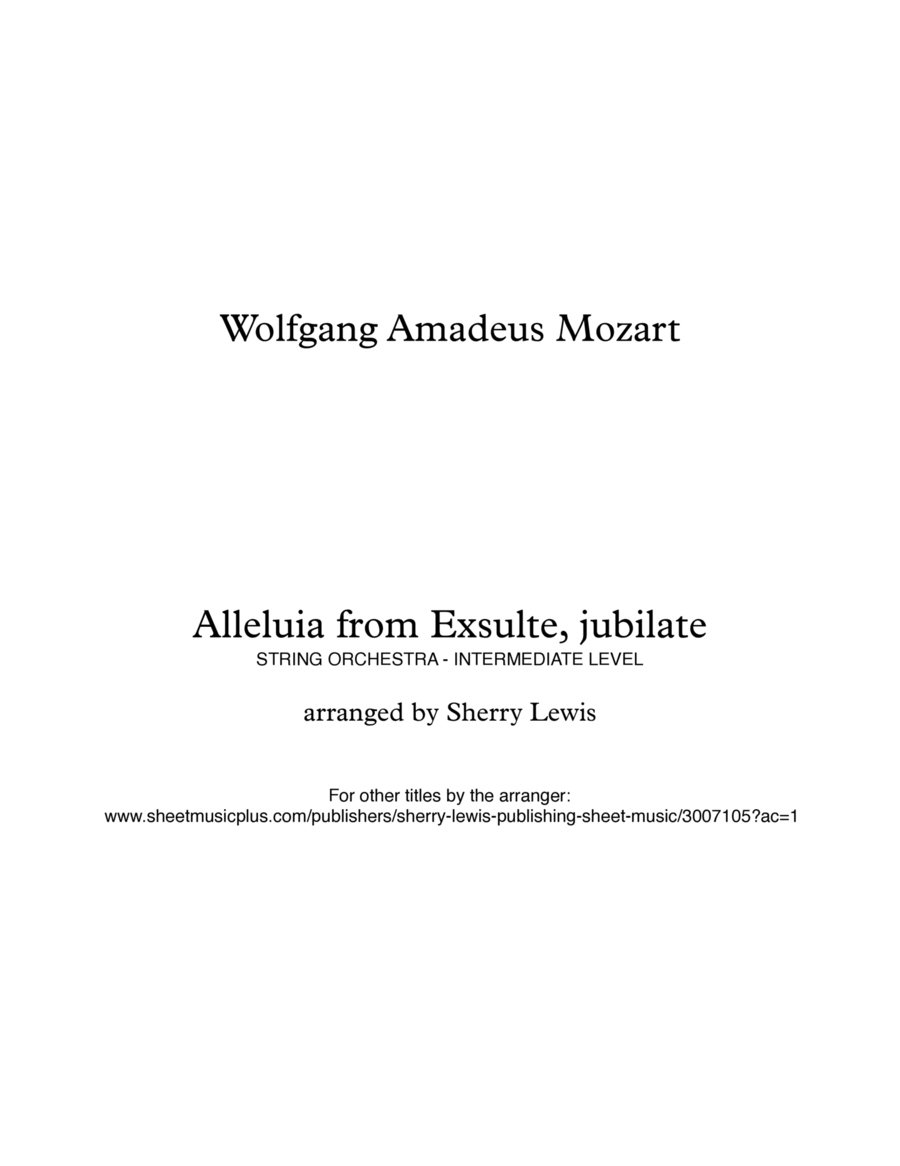 ALLELUIA from Exsulte, Mozart String Orchestra, Intermediate Level for 2 violins, viola, cello and image number null