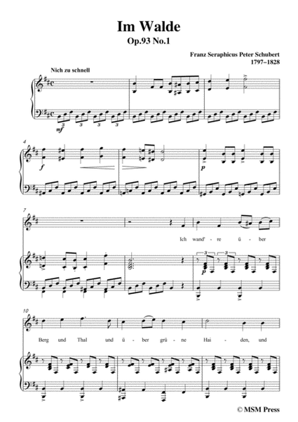 Schubert-Im Walde,Op.93 No.1,in b minor,for Voice&Piano image number null