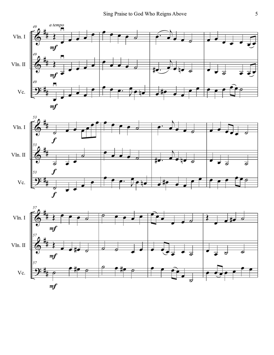 Sing Praise to God Who Reigns Above String Trio scores gallery preview page 5