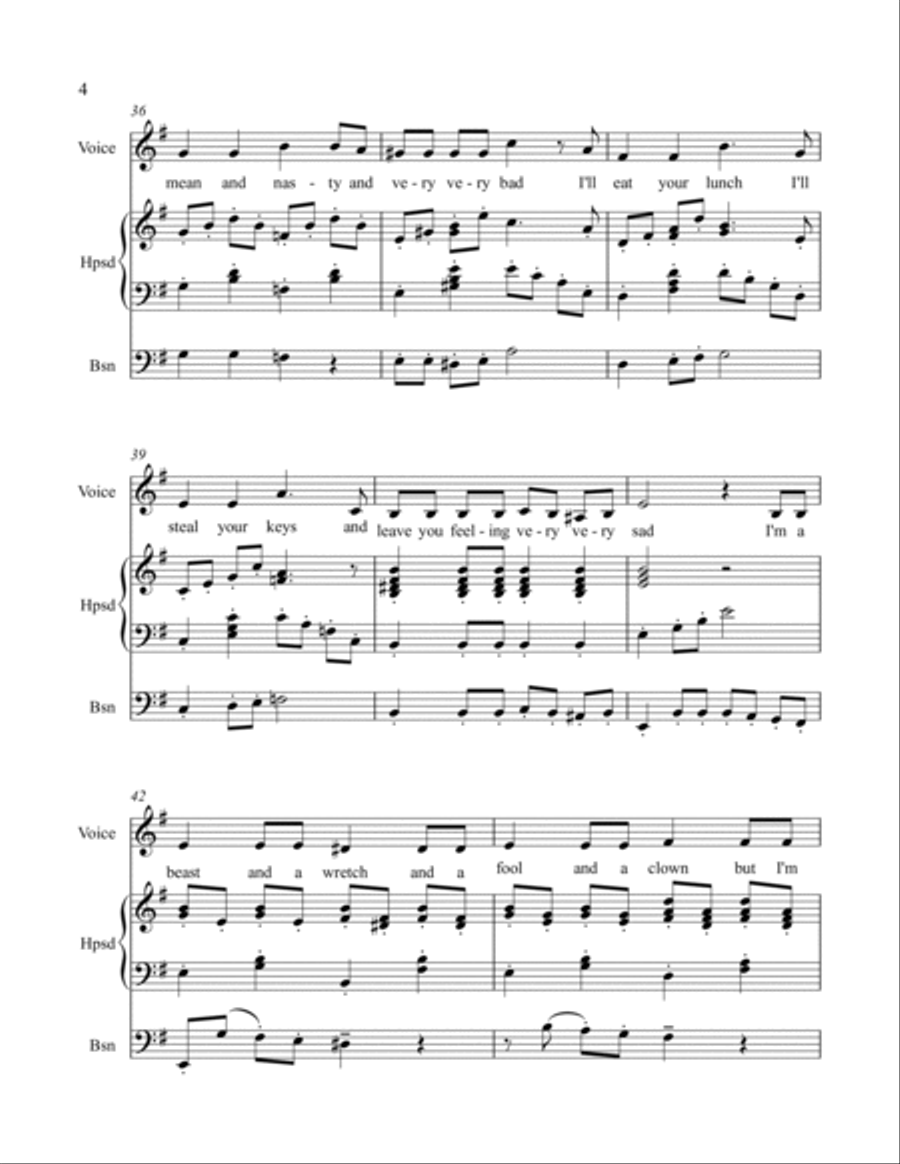 The Wretch - novelty song for voice, harpsichord, optional bassoon Small Ensemble scores gallery preview page 4