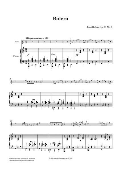 Hubay Bolero Op. 51 No. 3 for Violin and Piano image number null