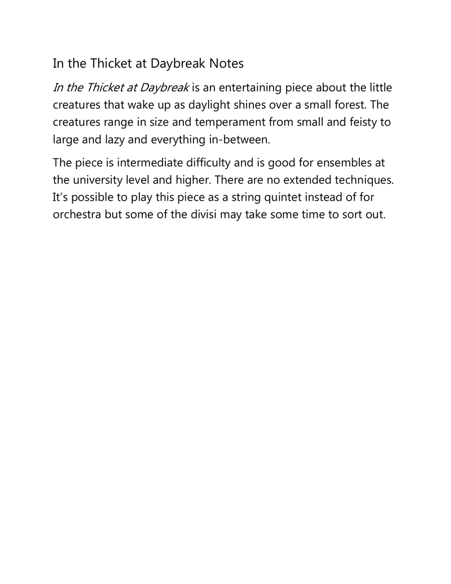In the Thicket at Daybreak String Orchestra scores gallery preview page 2