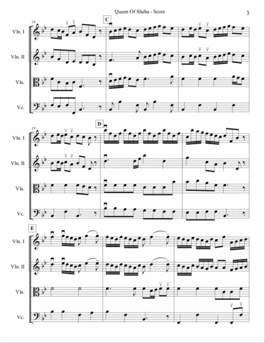 Queen Of Sheba for String Quartet String Quartet scores gallery preview page 3