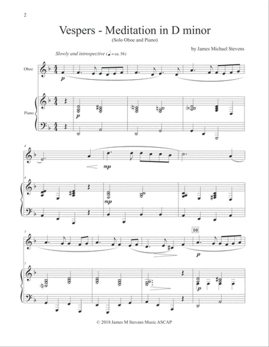 Vespers - Meditation in D minor - Oboe & Piano Piano scores gallery preview page 2