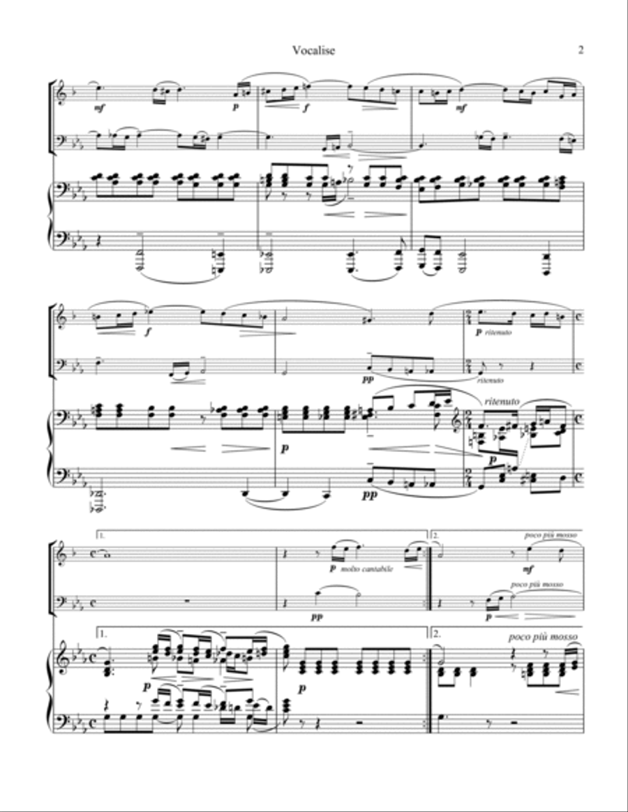 Vocalise Op. 34 for clarinet/sax in Bb, cello and piano (orchestra version) Saxophone scores gallery preview page 3