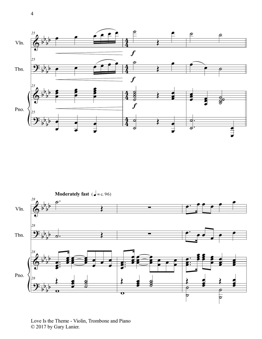 LOVE IS THE THEME (Trio – Violin, Trombone & Piano with Score/Parts) Trombone Trio scores gallery preview page 5