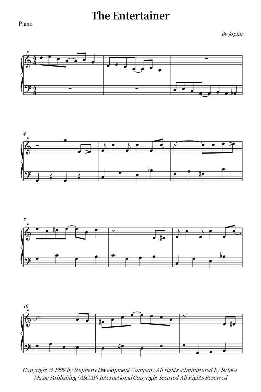 The Entertainer Easy Piano scores gallery preview page 1