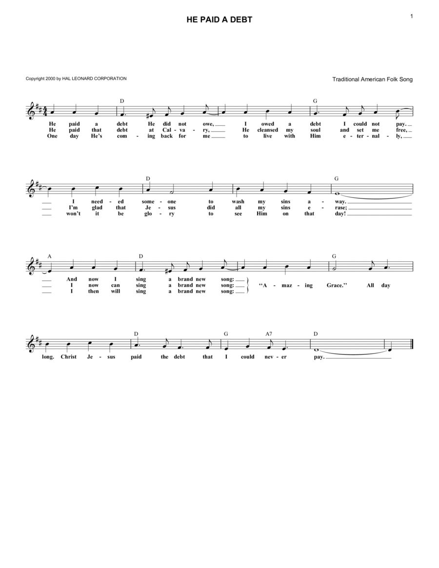 He Paid A Debt Piano scores gallery preview page 1